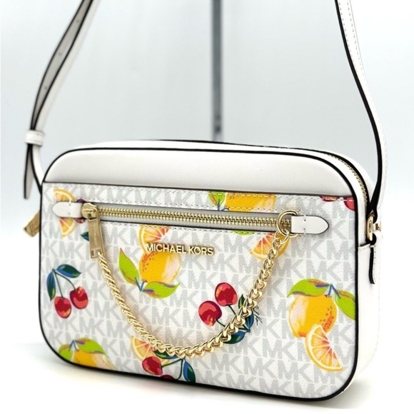 Michael Kors Large EW Zip Chain Xbody Crossbody Bag Optic White Multi - Picture 3 of 11